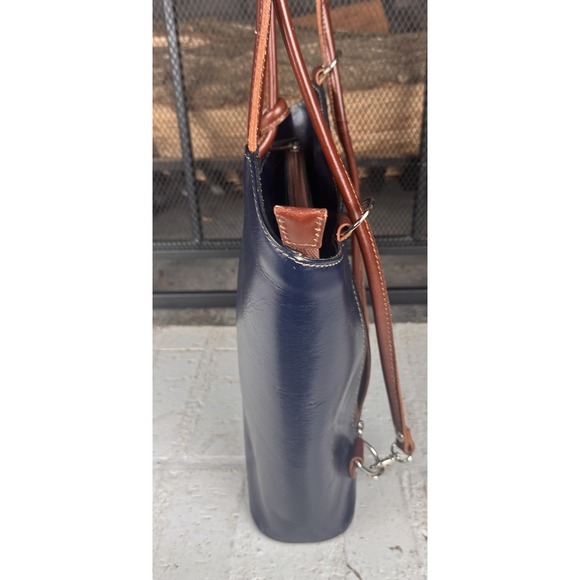 Vera Pelle Genuine Leather Solo Perche Backpack Purse Navy W/Brown Made In Italy - Picture 6 of 16